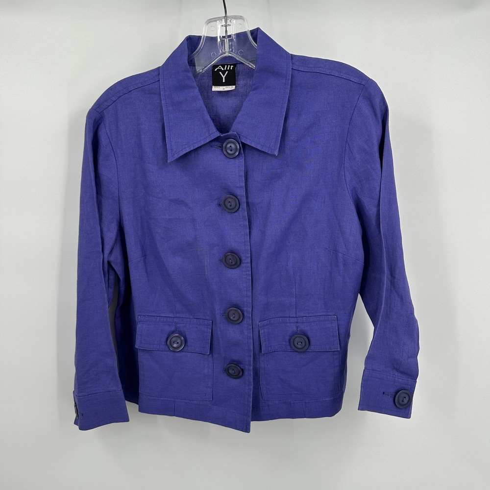 Womens Old Money Linen Jacket Size 6 Minimalist Classic Coastal‎ Grandma Purple